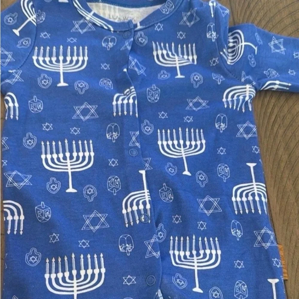 Lilia & Jack Blue Hanukkah Kids One Piece w/ hat